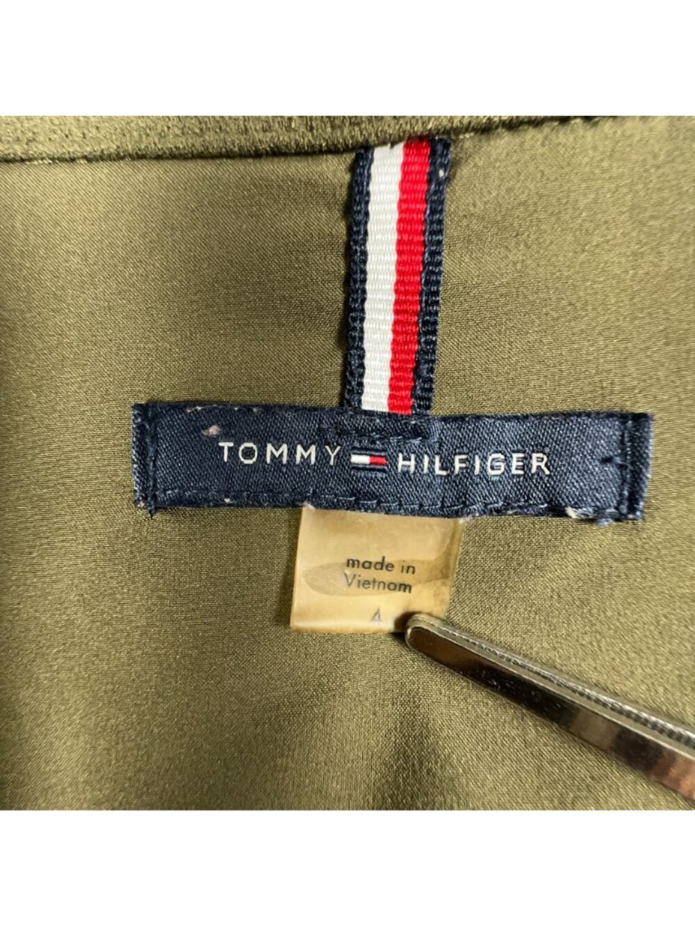 Tommy Hilfiger Shirt Dress Size 4 Olive Green Button Front Fit Flare Rolled Slee - Picture 3 of 10